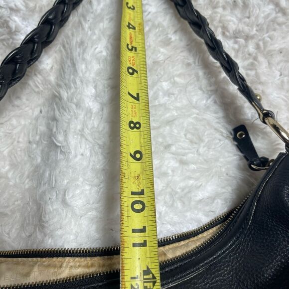 Elliott Lucca leather black medium shoulder bag braided strap gold tone accents - Picture 8 of 14